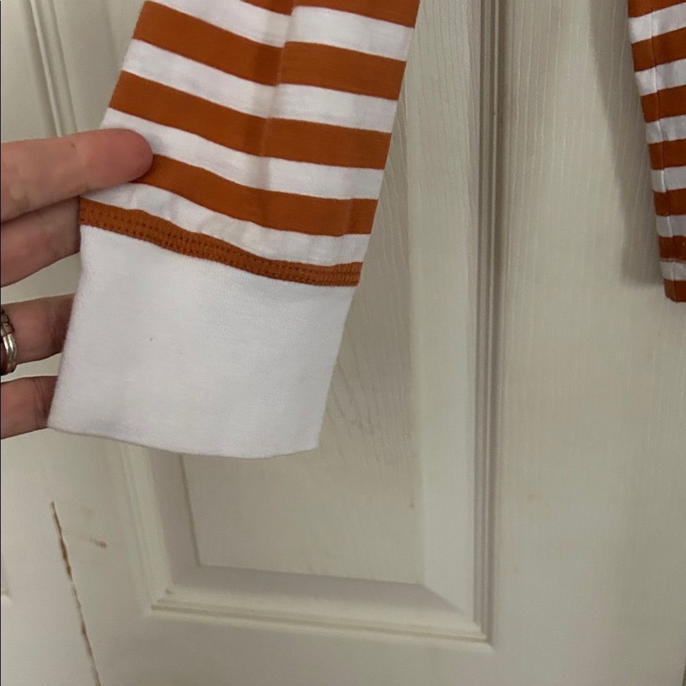 J. CREW Size Large Orange White Striped Long Sleeve Relaxed Fit T-Shirt Layer - Picture 6 of 6